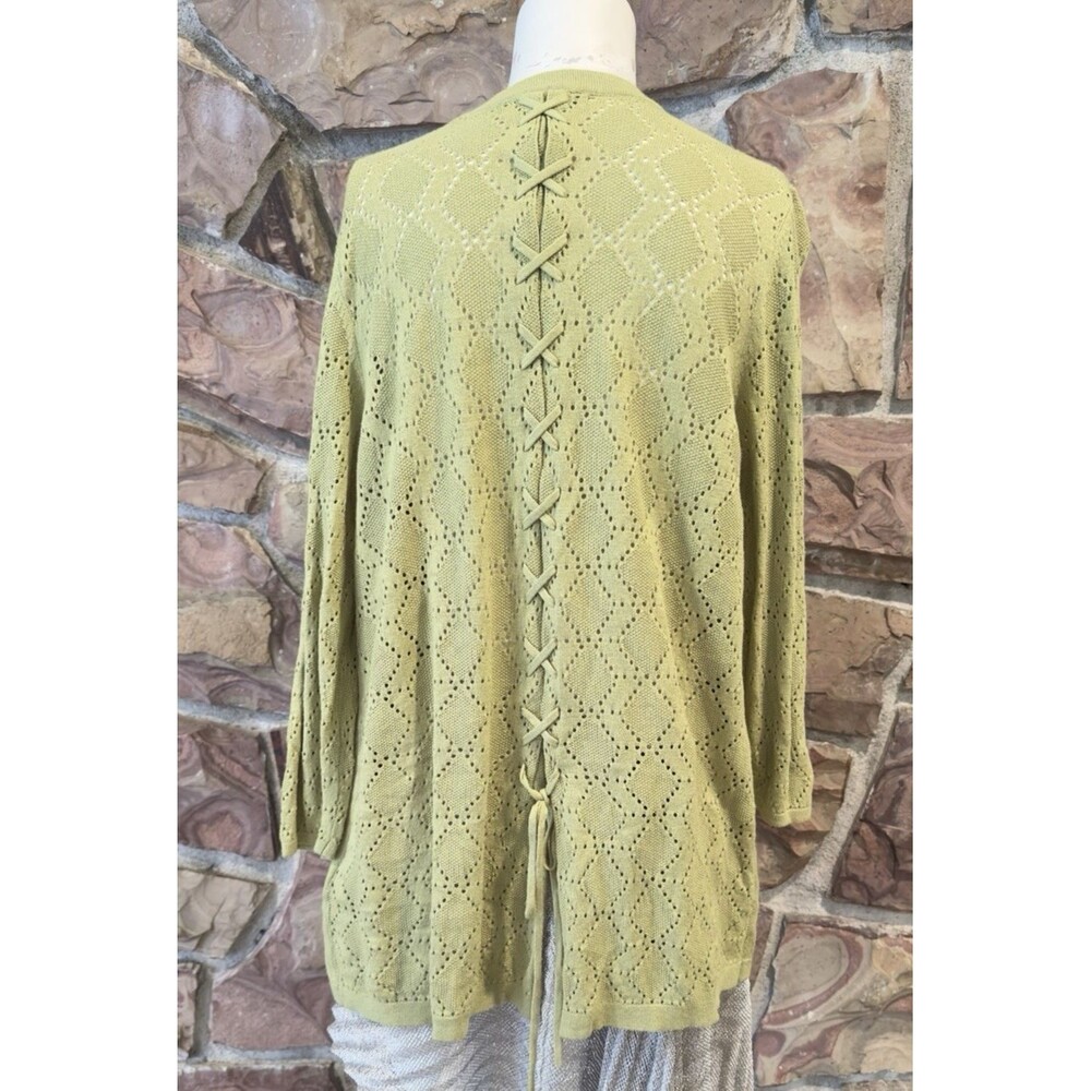 August Silk Size M  Pistachio Sweater Cardigan criss cross back cottage casual - Picture 11 of 11
